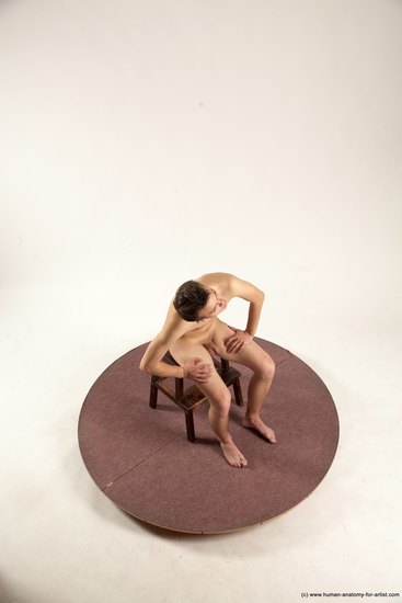 Nude Man White Sitting poses - simple Slim Short Brown Sitting poses - ALL Multi angles poses Realistic