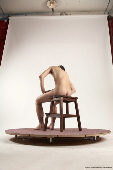 Nude Man White Sitting poses - simple Slim Short Brown Sitting poses - ALL Multi angles poses Realistic