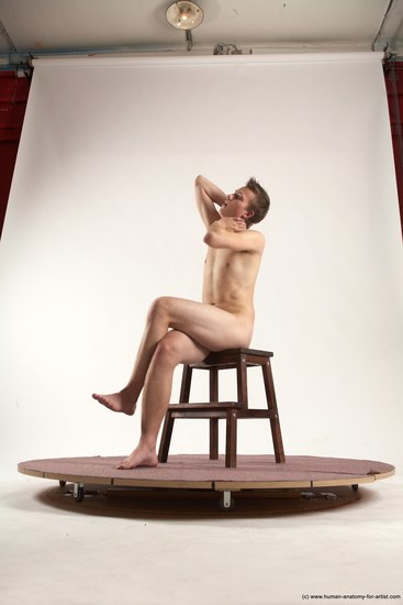 Nude Man White Sitting poses - simple Slim Short Brown Sitting poses - ALL Multi angles poses Realistic