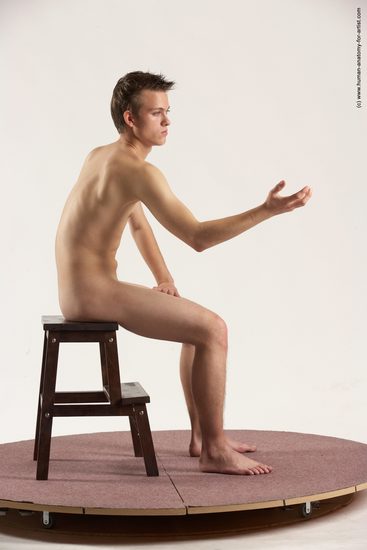 Nude Man White Sitting poses - simple Slim Short Brown Sitting poses - ALL Multi angles poses Realistic