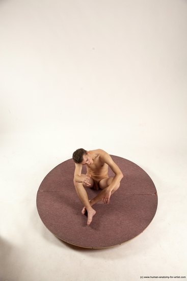 Nude Man White Sitting poses - simple Slim Short Brown Sitting poses - ALL Multi angles poses Realistic