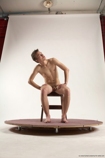 Nude Man White Sitting poses - simple Slim Short Brown Sitting poses - ALL Multi angles poses Realistic