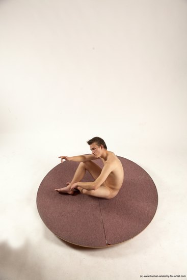 Nude Man White Sitting poses - simple Slim Short Brown Sitting poses - ALL Multi angles poses Realistic