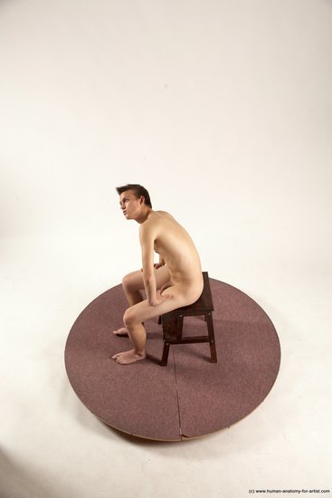 Nude Man White Sitting poses - simple Slim Short Brown Sitting poses - ALL Multi angles poses Realistic