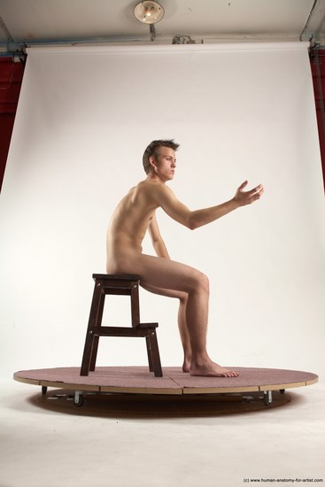 Nude Man White Sitting poses - simple Slim Short Brown Sitting poses - ALL Multi angles poses Realistic