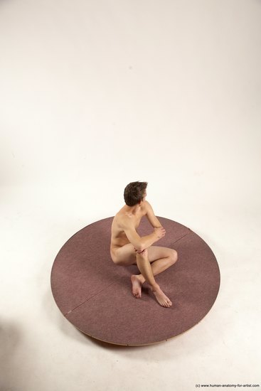 Nude Man White Sitting poses - simple Slim Short Brown Sitting poses - ALL Multi angles poses Realistic