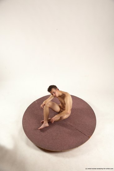 Nude Man White Sitting poses - simple Slim Short Brown Sitting poses - ALL Multi angles poses Realistic