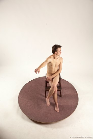 Nude Man White Sitting poses - simple Slim Short Brown Sitting poses - ALL Multi angles poses Realistic