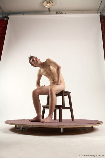 Nude Man White Sitting poses - simple Slim Short Brown Sitting poses - ALL Multi angles poses Realistic