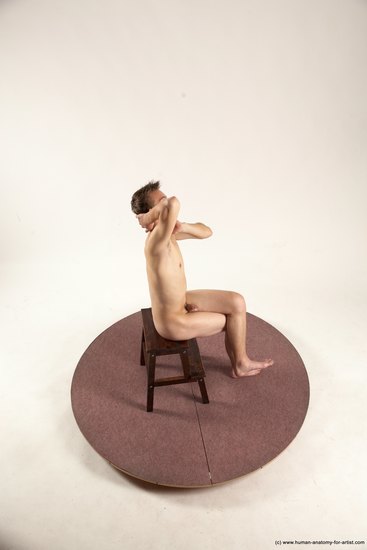 Nude Man White Sitting poses - simple Slim Short Brown Sitting poses - ALL Multi angles poses Realistic