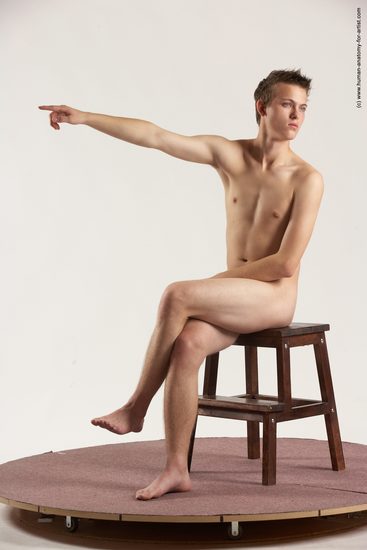 Nude Man White Sitting poses - simple Slim Short Brown Sitting poses - ALL Multi angles poses Realistic