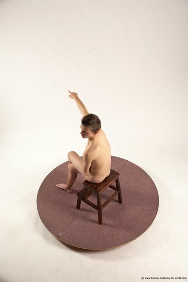 Nude Man White Sitting poses - simple Slim Short Brown Sitting poses - ALL Multi angles poses Realistic