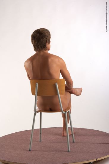 Nude Man White Sitting poses - simple Slim Short Brown Sitting poses - ALL Realistic