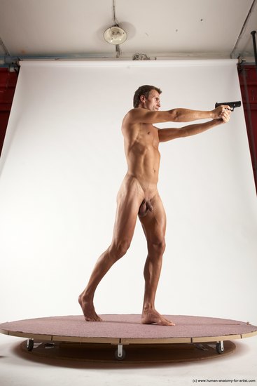 Nude Fighting with gun Man White Standing poses - ALL Athletic Short Brown Standing poses - simple Multi angles poses Realistic