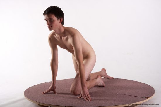 Nude Man White Kneeling poses - ALL Slim Short Brown Kneeling poses - on both knees Realistic