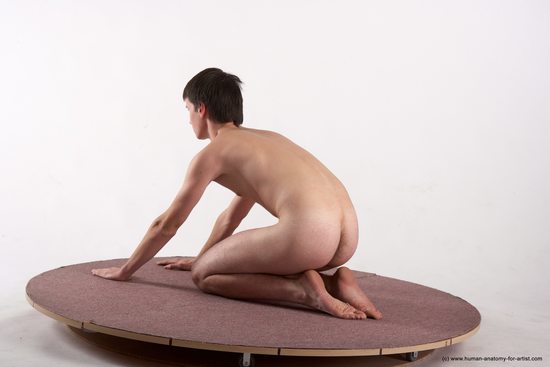 Nude Man White Kneeling poses - ALL Slim Short Brown Kneeling poses - on both knees Realistic