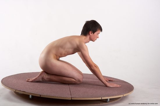 Nude Man White Kneeling poses - ALL Slim Short Brown Kneeling poses - on both knees Realistic