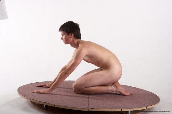 Nude Man White Kneeling poses - ALL Slim Short Brown Kneeling poses - on both knees Realistic