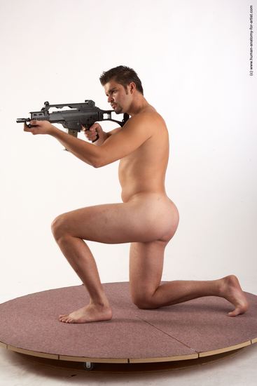 Nude Fighting with submachine gun Man White Kneeling poses - ALL Average Short Brown Kneeling poses - on one knee Realistic