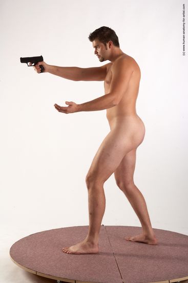 Nude Fighting with gun Man White Standing poses - ALL Average Short Brown Standing poses - simple Realistic