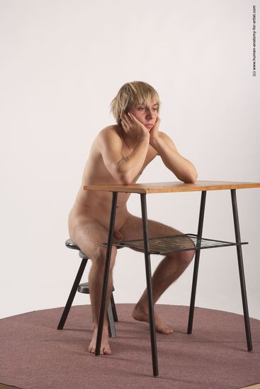 Nude Daily activities Man White Sitting poses - simple Slim Short Blond Sitting poses - ALL Realistic