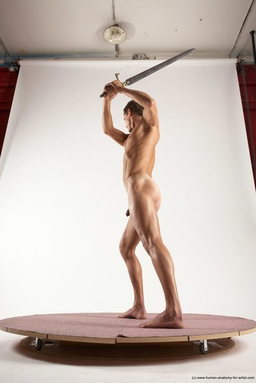 Nude Fighting with sword Man White Standing poses - ALL Athletic Short Brown Standing poses - simple Multi angles poses Realistic