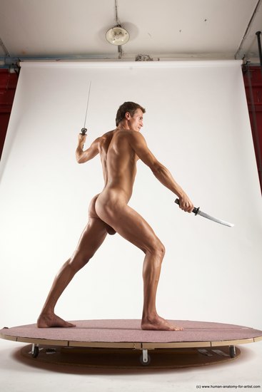 Nude Fighting with sword Man White Standing poses - ALL Athletic Short Brown Standing poses - simple Multi angles poses Realistic