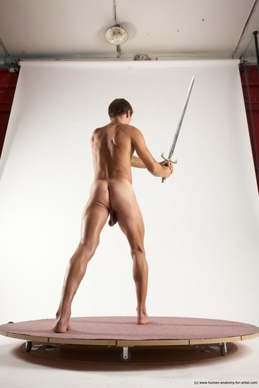 Nude Fighting with sword Man White Standing poses - ALL Athletic Short Brown Standing poses - simple Multi angles poses Realistic