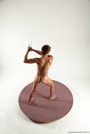 Nude Fighting with sword Man White Standing poses - ALL Athletic Short Brown Standing poses - simple Multi angles poses Realistic