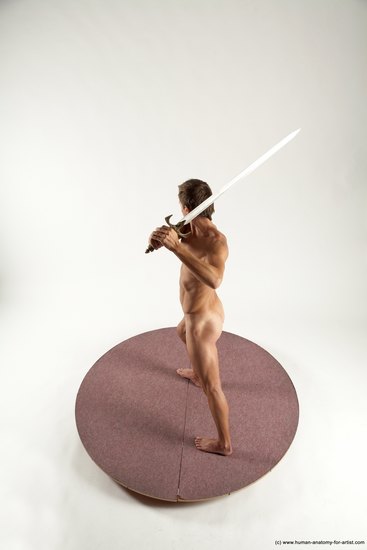 Nude Fighting with sword Man White Standing poses - ALL Athletic Short Brown Standing poses - simple Multi angles poses Realistic