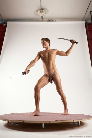 Nude Fighting with sword Man White Standing poses - ALL Athletic Short Brown Standing poses - simple Multi angles poses Realistic