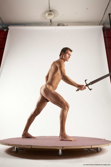 Nude Fighting with sword Man White Standing poses - ALL Athletic Short Brown Standing poses - simple Multi angles poses Realistic