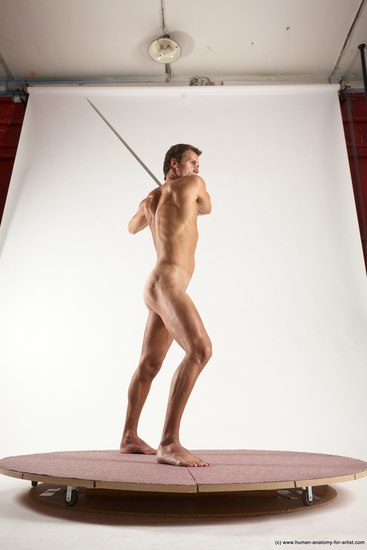 Nude Fighting with sword Man White Standing poses - ALL Athletic Short Brown Standing poses - simple Multi angles poses Realistic