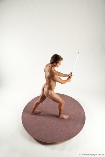 Nude Fighting with sword Man White Standing poses - ALL Athletic Short Brown Standing poses - simple Multi angles poses Realistic