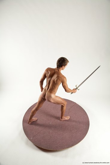 Nude Fighting with sword Man White Standing poses - ALL Athletic Short Brown Standing poses - simple Multi angles poses Realistic