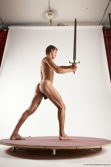 Nude Fighting with sword Man White Standing poses - ALL Athletic Short Brown Standing poses - simple Multi angles poses Realistic