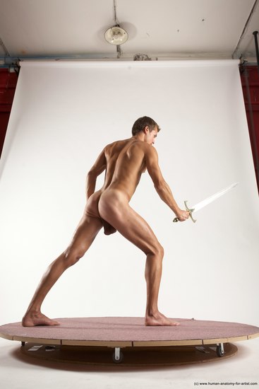 Nude Fighting with sword Man White Standing poses - ALL Athletic Short Brown Standing poses - simple Multi angles poses Realistic