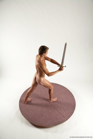 Nude Fighting with sword Man White Standing poses - ALL Athletic Short Brown Standing poses - simple Multi angles poses Realistic