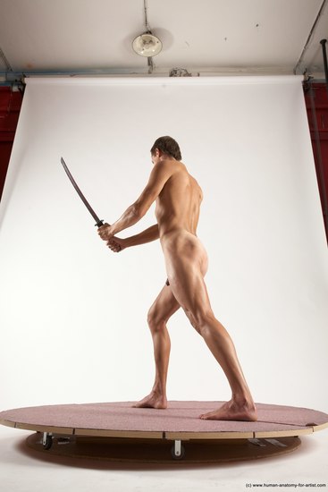 Nude Fighting with sword Man White Standing poses - ALL Athletic Short Brown Standing poses - simple Multi angles poses Realistic