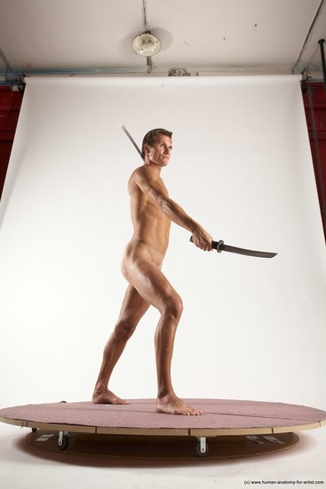 Nude Fighting with sword Man White Standing poses - ALL Athletic Short Brown Standing poses - simple Multi angles poses Realistic