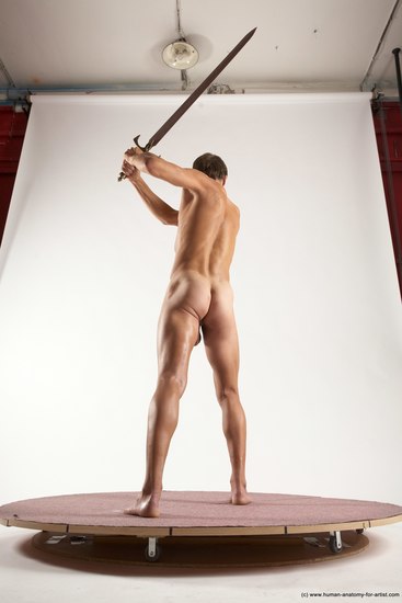 Nude Fighting with sword Man White Standing poses - ALL Athletic Short Brown Standing poses - simple Multi angles poses Realistic