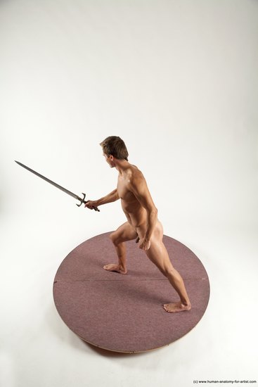 Nude Fighting with sword Man White Standing poses - ALL Athletic Short Brown Standing poses - simple Multi angles poses Realistic