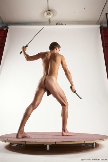 Nude Fighting with sword Man White Standing poses - ALL Athletic Short Brown Standing poses - simple Multi angles poses Realistic