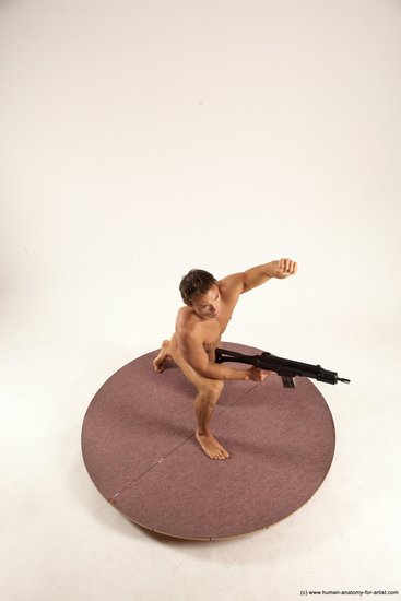 Nude Fighting with submachine gun Man White Kneeling poses - ALL Athletic Short Brown Kneeling poses - on one knee Multi angles poses Realistic