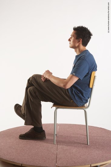 Casual Man White Sitting poses - simple Slim Short Brown Sitting poses - ALL Academic