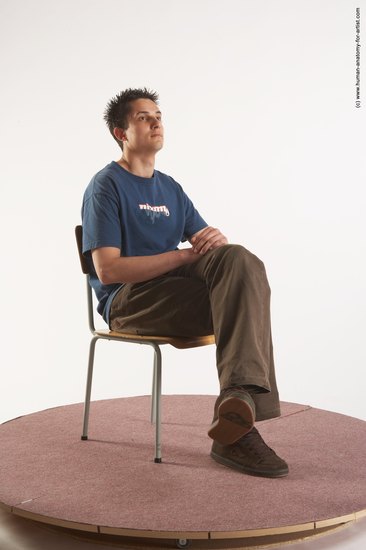 Casual Man White Sitting poses - simple Slim Short Brown Sitting poses - ALL Academic