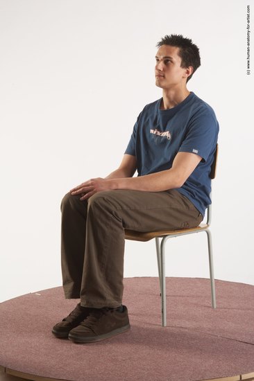 Casual Man White Sitting poses - simple Slim Short Brown Sitting poses - ALL Academic