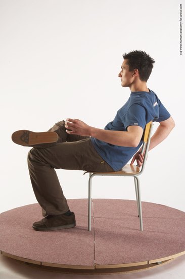 Casual Man White Sitting poses - simple Slim Short Brown Sitting poses - ALL Academic