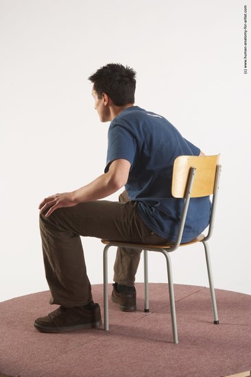 Casual Man White Sitting poses - simple Slim Short Brown Sitting poses - ALL Academic