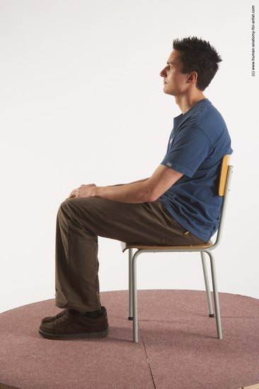 Casual Man White Sitting poses - simple Slim Short Brown Sitting poses - ALL Academic